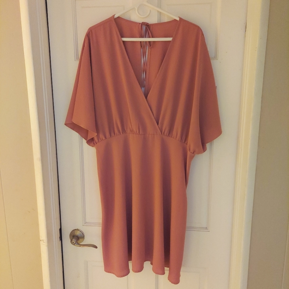 Plus Surplice Neck Tie Back Batwing Sleeve A-line Dress